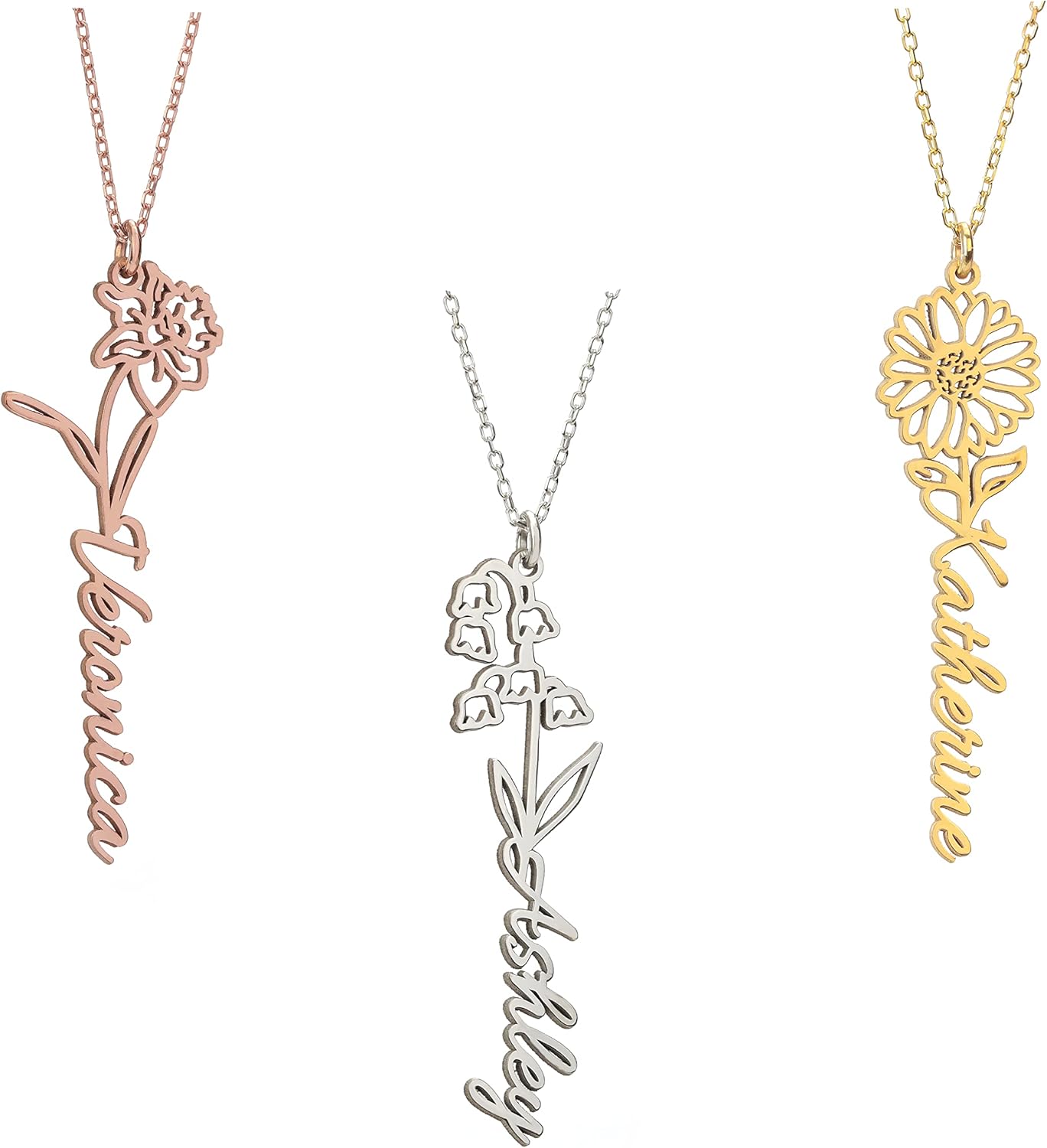 Handcrafted Sterling Silver Name Necklace with Birth Month Flower, Personalized Women’s Jewelry, Unique Birthday Surprise Gift