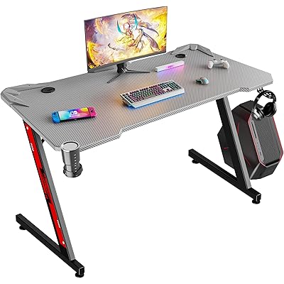 Victone ゲーミングデスク「メーカー2年保証」幅112cm*奥行60cm*高さ74.4cm パソコンデスク Z字脚 PCデスク ゲームデスク オフィスデス …