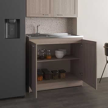 39" Wide Utility Sink, Base Cabinet Two-Door Cabinet with Two Shelves, Stainless Steel Sink, Laundry Room, Garage Sink, Light Gray