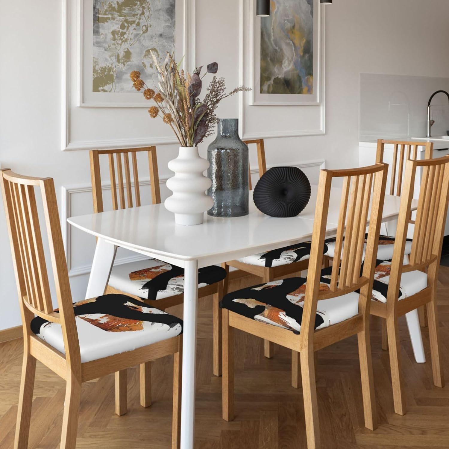 Karate-highkick-icon Print Square Cushion Covers 6 Pcs Set Elastic Non-Slip Seat Cushion Slipcovers Pet Furniture Protectors for Chair, Sofa