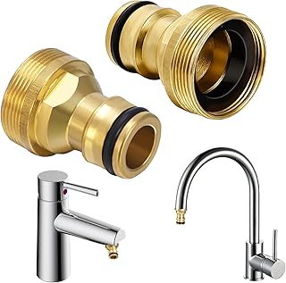 2 Universal-Wasserhahnanschluss für Mischbatterie, Garten Schlauchadapter | Wasserhahn Adapter, Messing Schlauchanschluss Adapter, Schnellkupplung Gartenschlauch Anschluss für Home Yard (Golden)