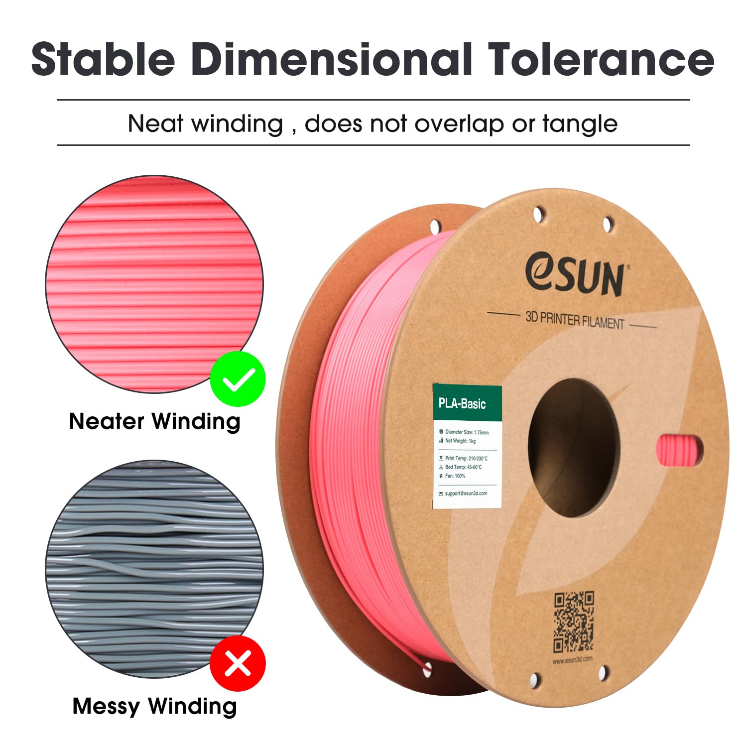 eSUN Filamento PLA 1,75 mm, filamento di Basic PLA per stampanti 3D Precisione dimensionale +/- 0,05 mm, bobina da 1 kg (2,2 libbre) Filamento PLA veloce per stampanti 3D, Rosa