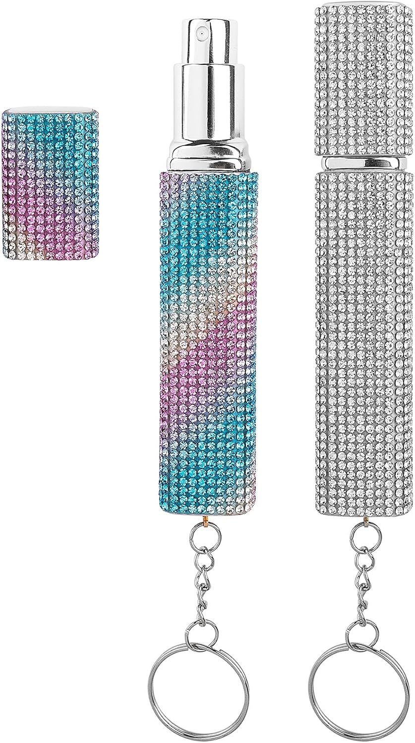 Framendino, 2 Pack Bling Empty Portable Spray Bottle 10ml Transfer Perfume Refillable With Keychain for Travel