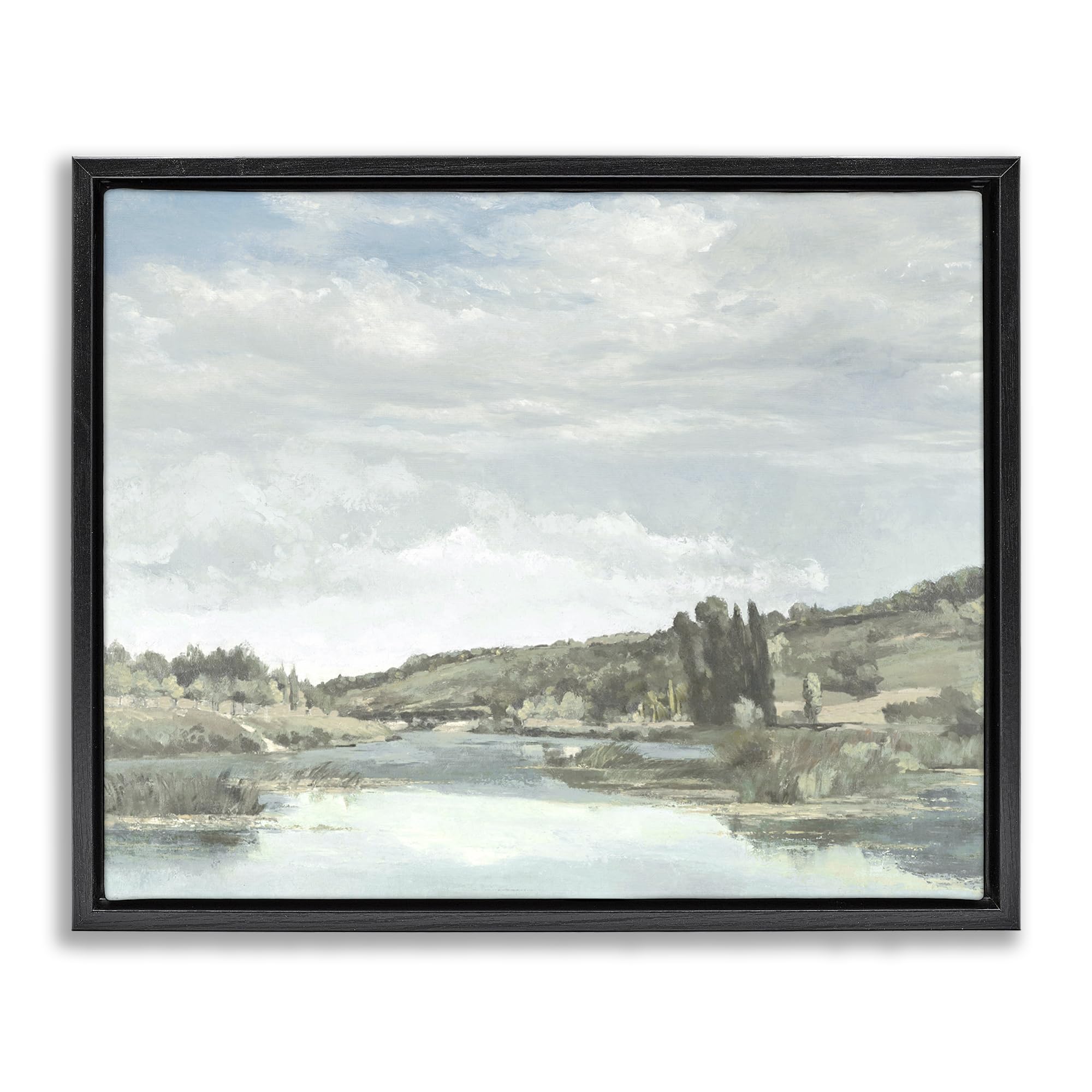 Stupell Industries Tranquil River Reflection Landscape 'On The Water Landscape', Floating Frame Canvas Art, Black, 31 X 25 Inches, Easy To Hang And Sturdy, Made In Usa, By Christy Mckee