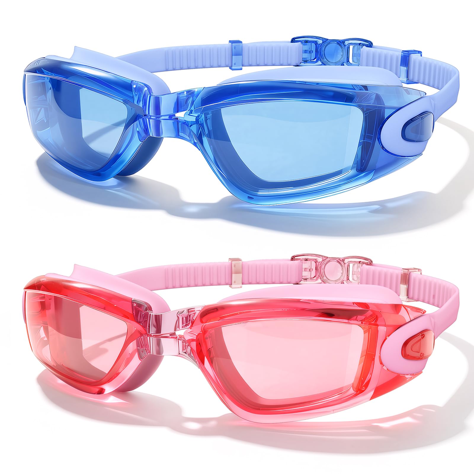 LOEO Kids Swim Goggles, 2 Pack Swimming Goggles for 4-12 Boys Girls, Anti Fog, UV Protection, Waterproof
