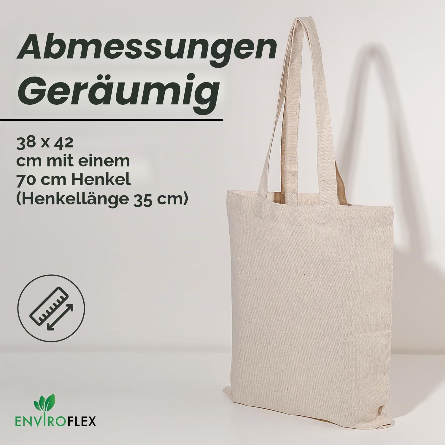 Stoffbeutel 38 x 42 cm aus 100% Baumwolle – Tasche zum Bemalen, Plotten, Batiken – Einkaufstasche & Jutebeutel mit langen Henkeln – 5 10 25 oder 250 Stück