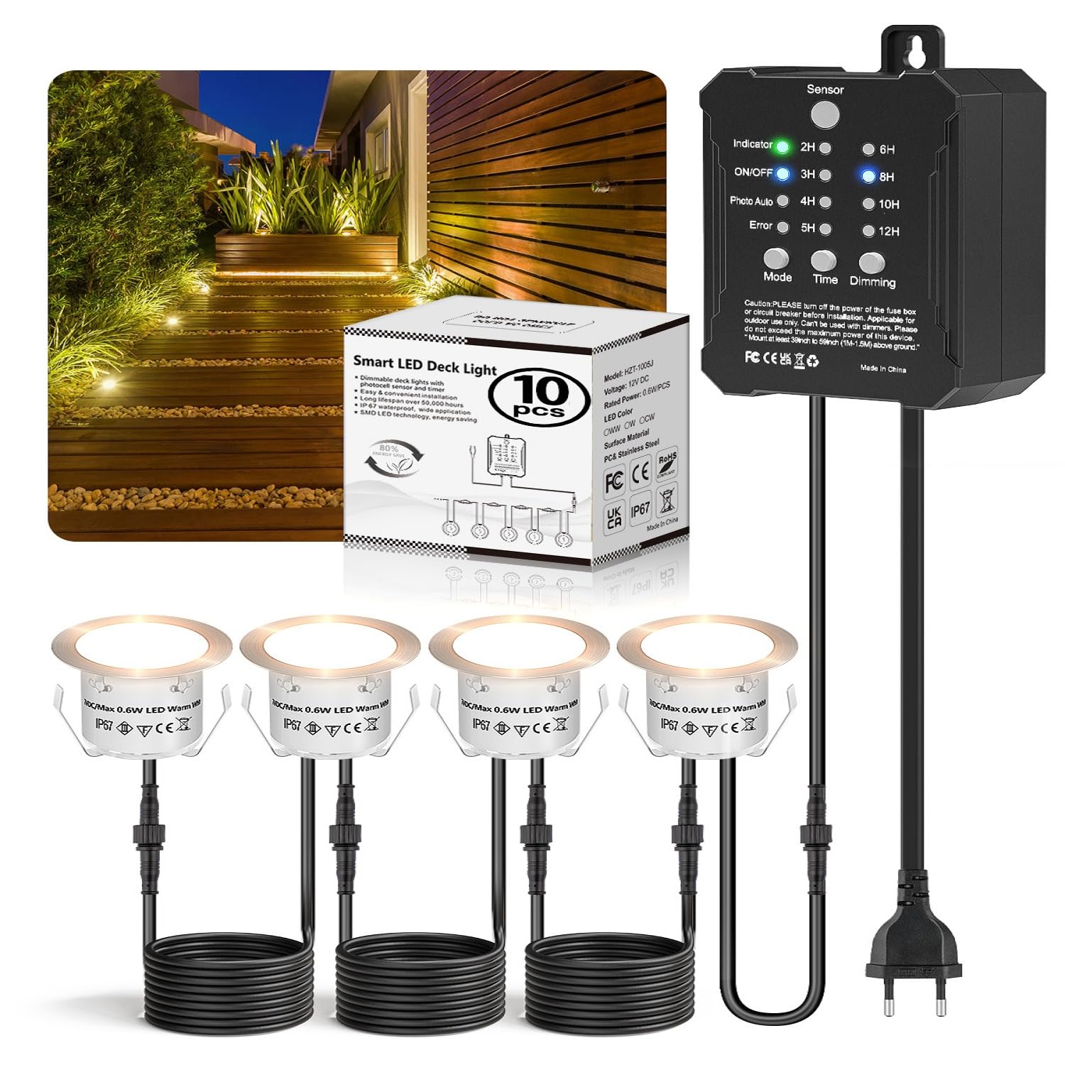 10 Faretti da Incasso per Esterno con Timer Trasformatore a Bassa Tensione e Sensore Fotocellula, IP67 Impermeabile Dimmerabile Faretto a Pavimento da Esterno per Terrazza Cucina Giardino Luce