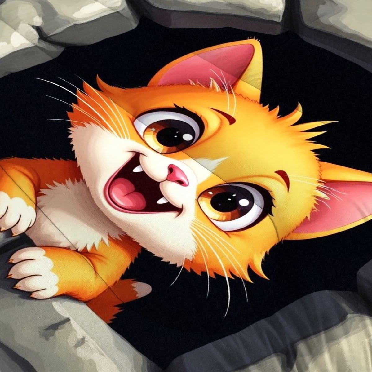 Edredón 135x200 cm Gatito De Dibujos Animados, Reversible Juego de Cama 135x200 en Microfibra, 3D Impresión Nórdico con 2 Funda de Almohada 50x75