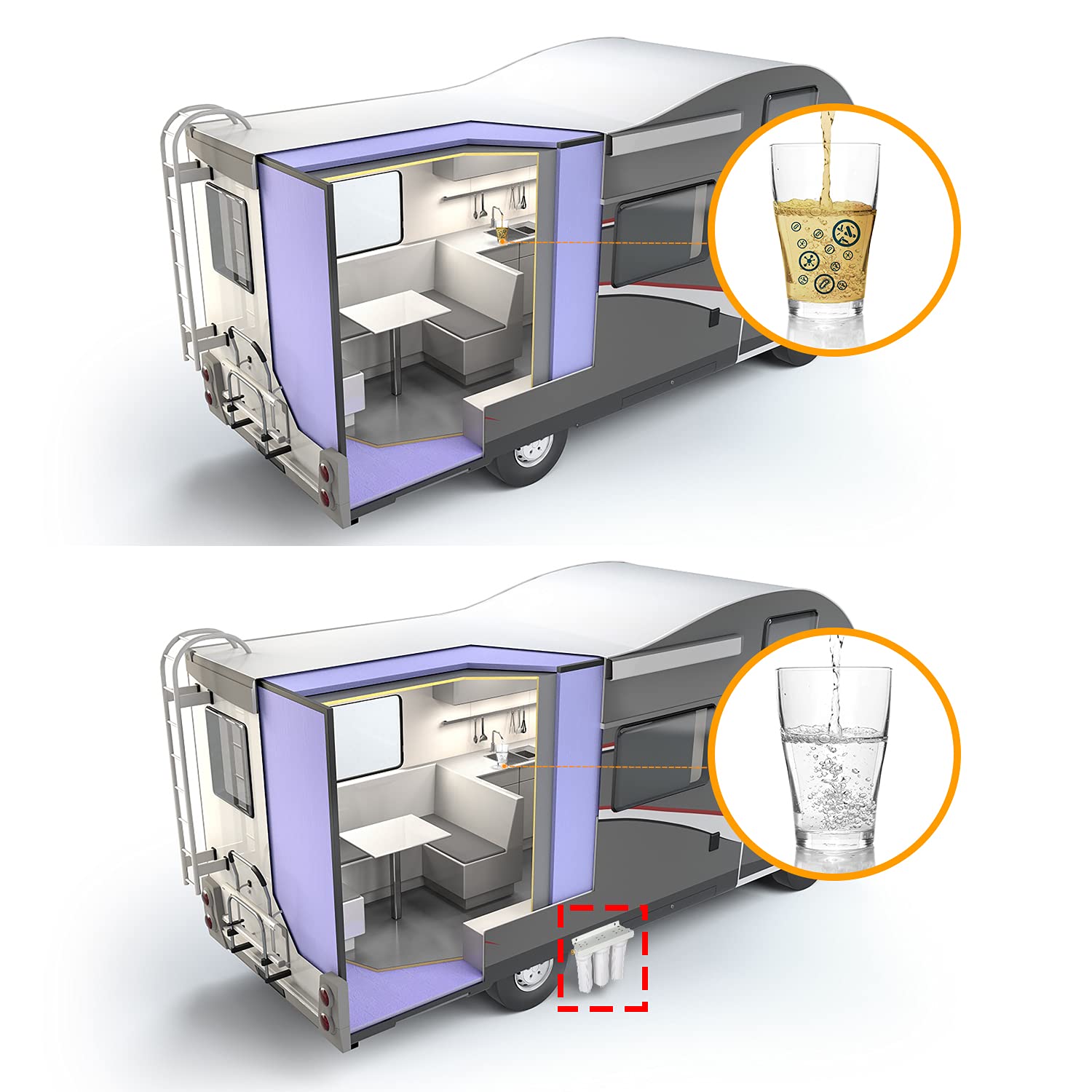 External RV Filter System RV Water Filter Store System Install with Bracket, 3-Stage RV Water Purifier Filtration System Compatible with Marines Boats and RVs