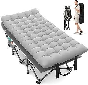 Suteck 32In XXL Folding Camping Cot, 900LBS Heavy Duty Sleeping Cot with Pillow Mattress, 1200D Double-Layer Oxford Portable Cot for Adults with Carry Bag for Home Office Nap Beach Travel