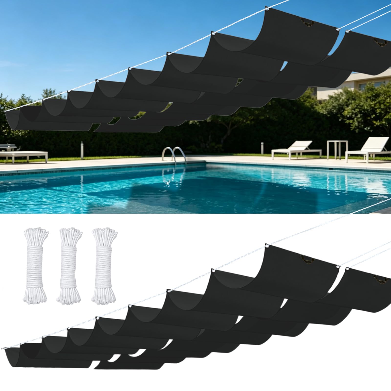 Vela de Sombra Retráctil 1 x 13 m Impermeable, 98% Rayos UV Resistente Al Desgarro, Toldo Vela de Sombra con Ojales, con Ojales y Cuerdas para Jardín, Pergola, Negro