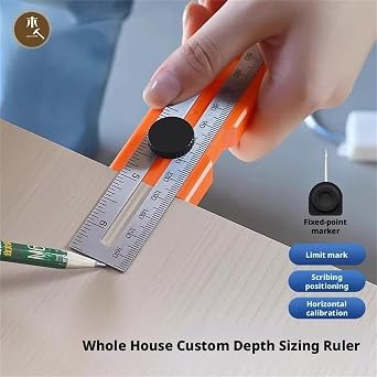Adjustable Positioning Marking Protractor Tool, Multifunctional Depth Measuring Ruler with Angle Marking, Rotatable Knob Scribing Gauge, Angle Finder Woodworking Ruler