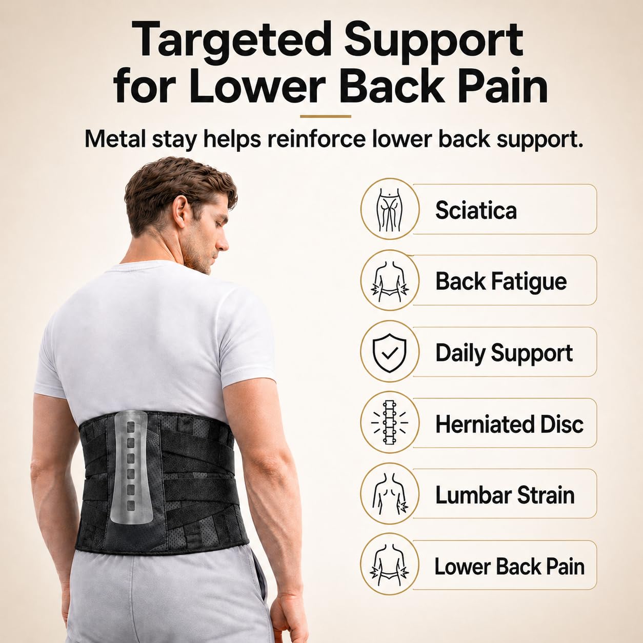 Back Brace for Lower Back Pain Relief, Lumbar Support Belt for Men and Women with Metal Stay & Dual Compression Straps, Breathable Mesh Back Support Brace for Sciatica, Work & Daily Wear