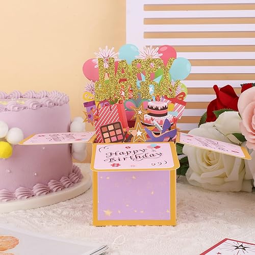 Miniatura 4 de Tarjeta desplegable de feliz cumpleaños, tarjeta creativa de cumpleaños 3D con sobre clásico y nota de escritura, caja desplegable de feliz