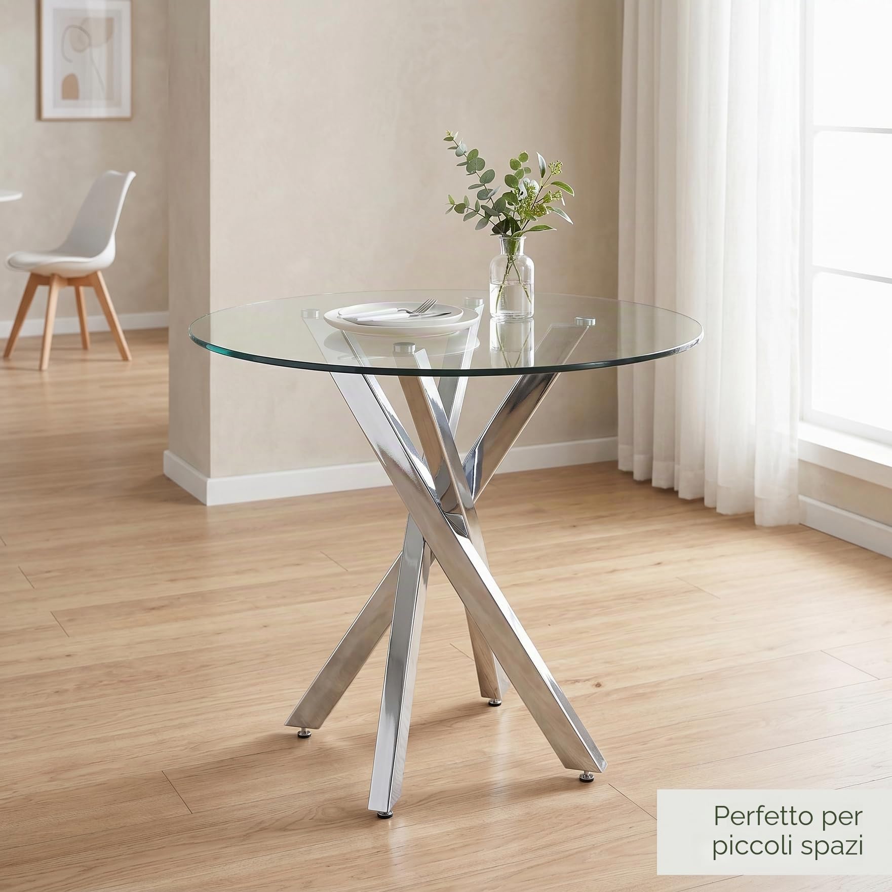 Tavolo da pranzo rotondo in vetro, 80 x 80 x 75 cm, moderno tavolo da pranzo in vetro, piano in vetro temperato, gambe del tavolo galvanizzate, tavolo da cucina rotondo, per cucina, soggiorno