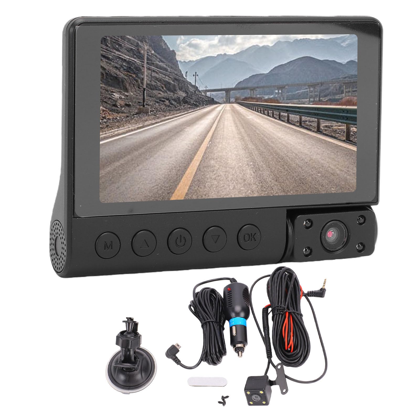 Cryfokt Dash Cam, Telecamera da Cruscotto Interna Anteriore Posteriore con Triplo Obiettivo HD 1080P, Registrazione in Loop con Prestazioni in Condizioni di Scarsa Illuminazione per SUV Berlina