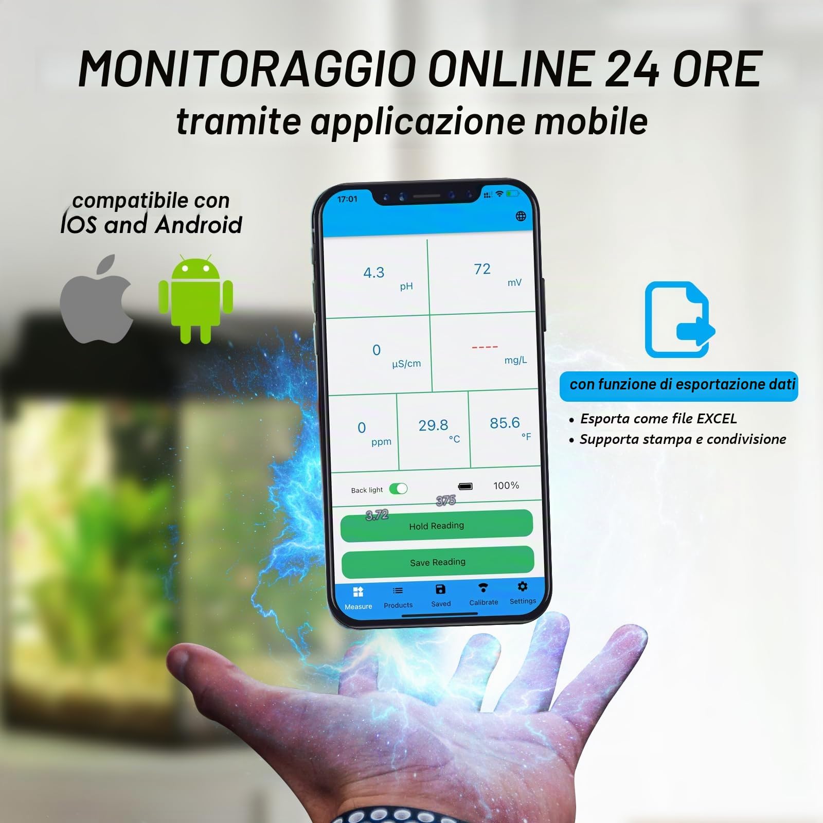 Tester di Acqua per Piscine Bluetooth 6-in-1 EC/Salinità/pH/ORP/Temperatura/Cloro, Misuratore Galleggiante Senza Fili Intelligente per il Monitoraggio delle Piscine e delle Piscine Termali