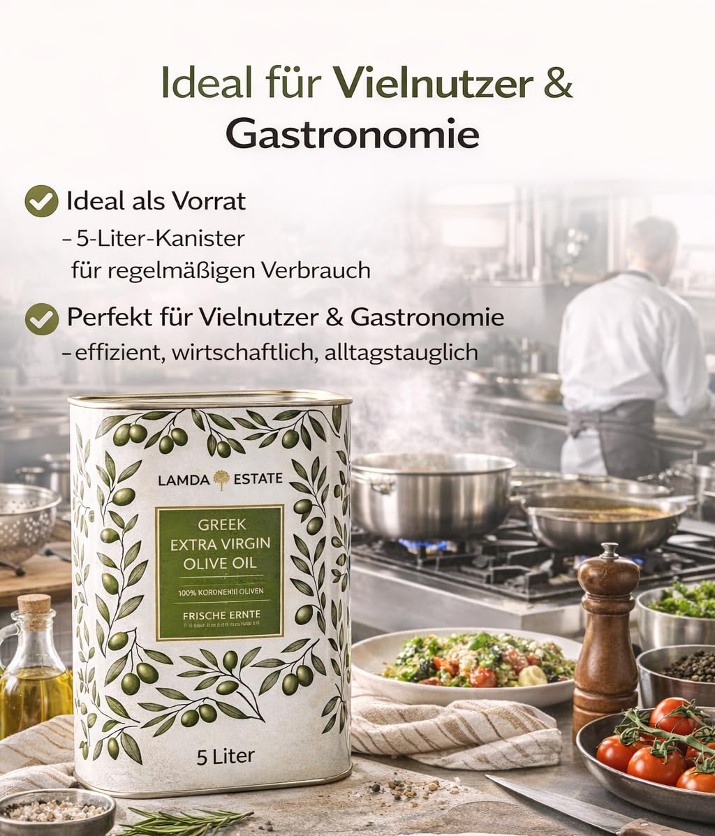 Lamda Estate | Griechisches Olivenöl 5 liter Kaltgepresst, nativ extra | Peloponnes 5l aus Koroneiki-Oliven, super frische Ernte