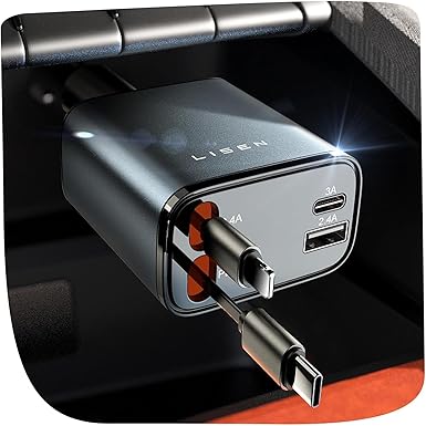 LISEN Retractable Car Charger, 69W USB C Car Accessories Adapter for iPhone 17 USB C Charger Fast Charging, Gifts for Women Men, Travel Essentials, for iPhone 17 Pro Max Air 16 15 14 13 12 Samsung S25