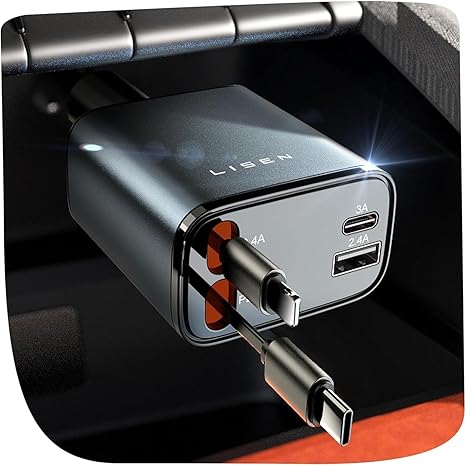 LISEN Retractable Car Charger, 69W USB C Car Accessories Adapter for iPhone 17 USB C Charger Fast Charging, Gifts for Women Men, Travel Essentials, for iPhone 17 Pro Max Air 16 15 14 13 12 Samsung S25
