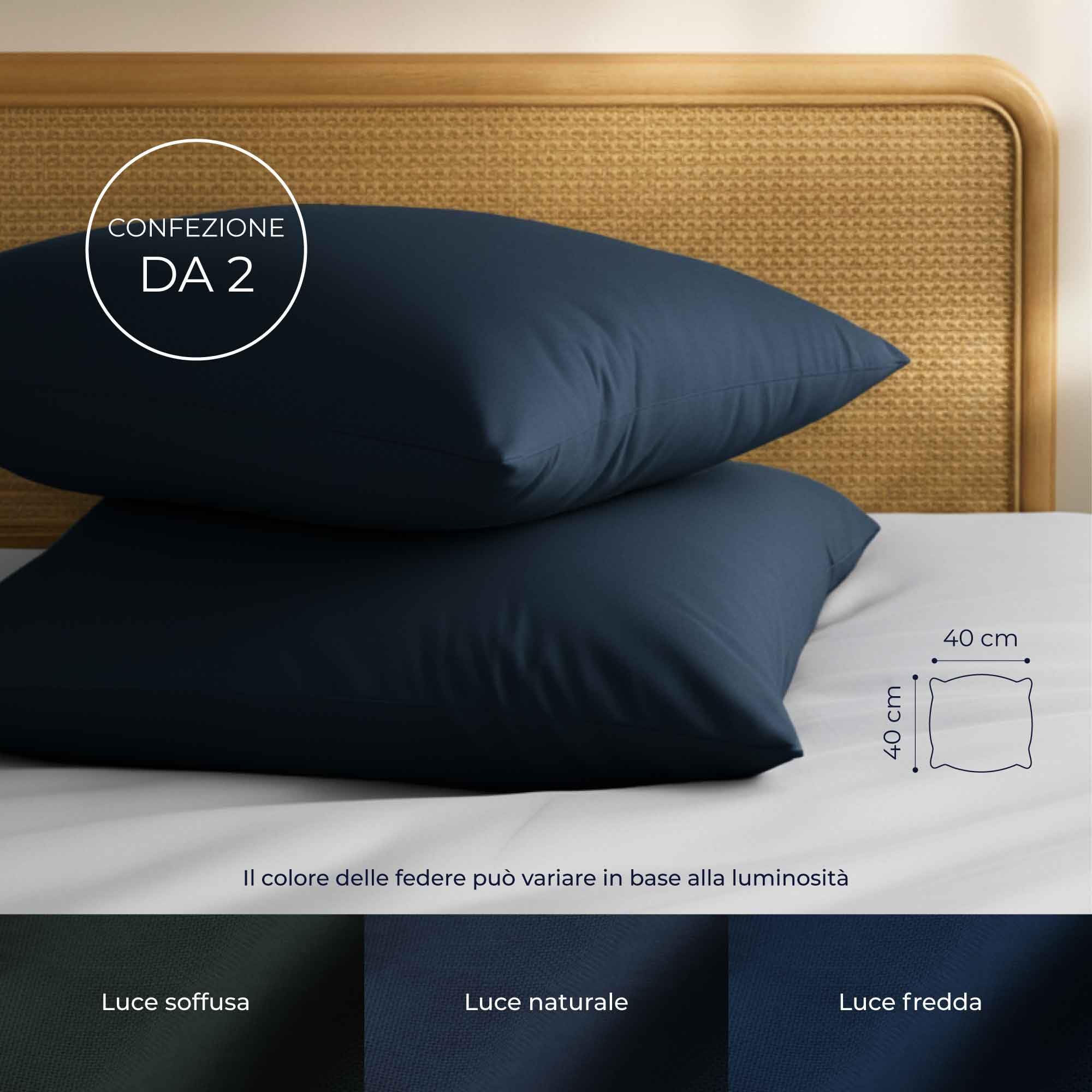 Federe 40x40 Cotone Rinforzato (Set da 2) - Blu Scuro - Trama Fitta a 57 Fili/cm² - Federe Cuscini 40x40 cm - Federe Cuscino 40x40 Certificate Oeko Tex - Dreamzie