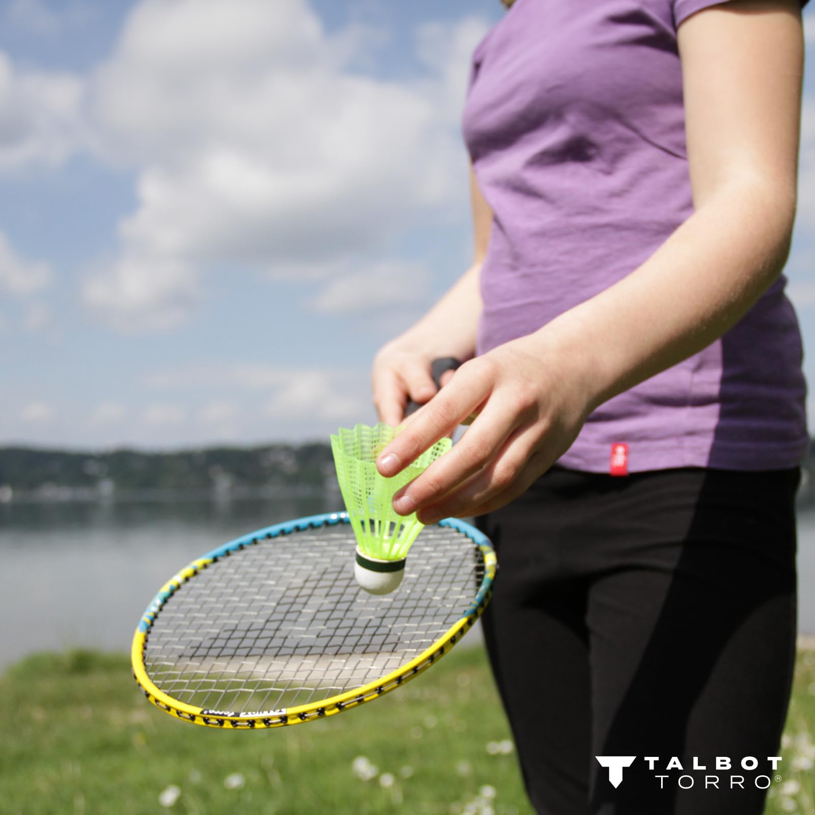 Talbot-Torro Badminton-Set Family, Komplettset mit 2 Juniorschläger 53 cm, 2 Standardschläger, 3 Federbälle, höhenverstellbare Netzgarnitur, in wertiger Tasche