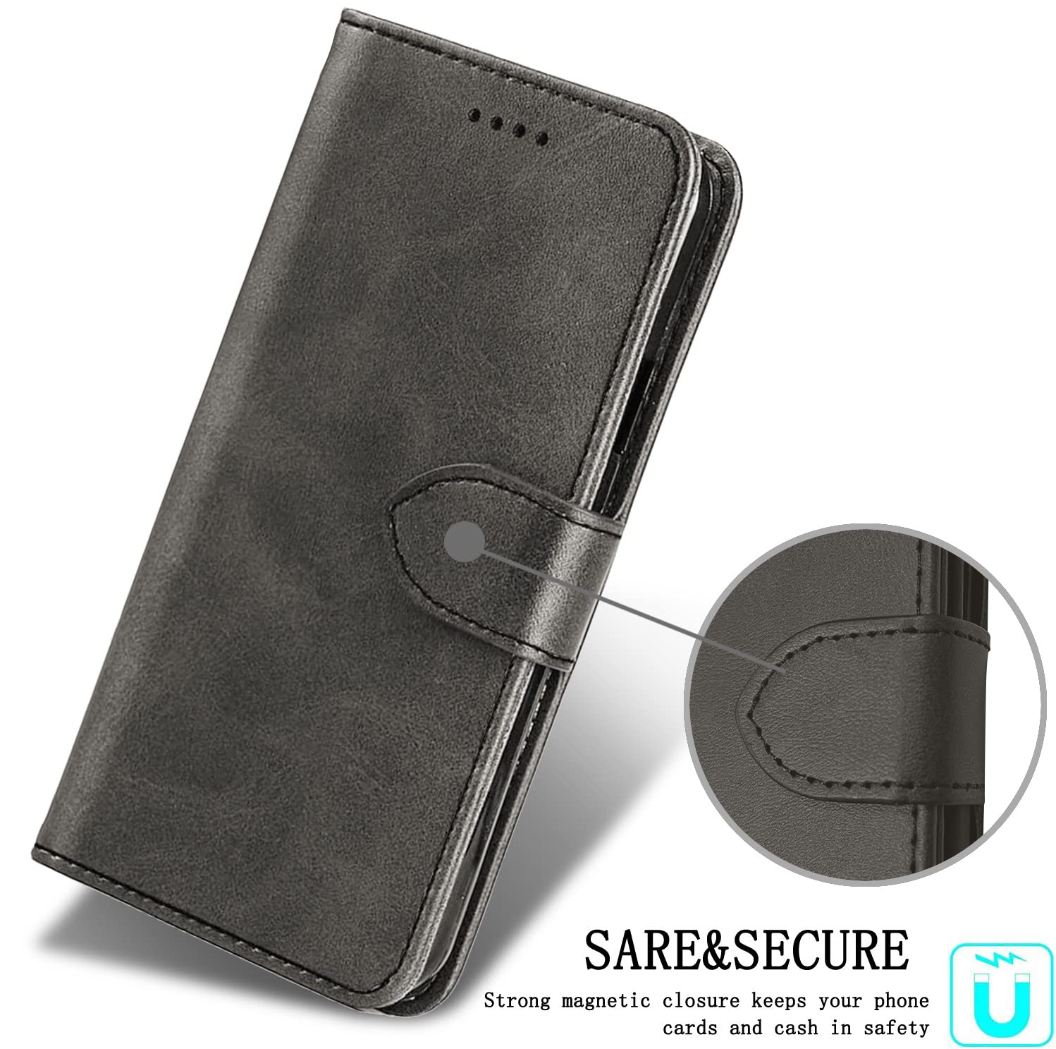 Custodia Portafoglio In Pelle Per Blackview A52 Pro/A52 Con Vetro Temperato - Magnetic Flip Case Nero