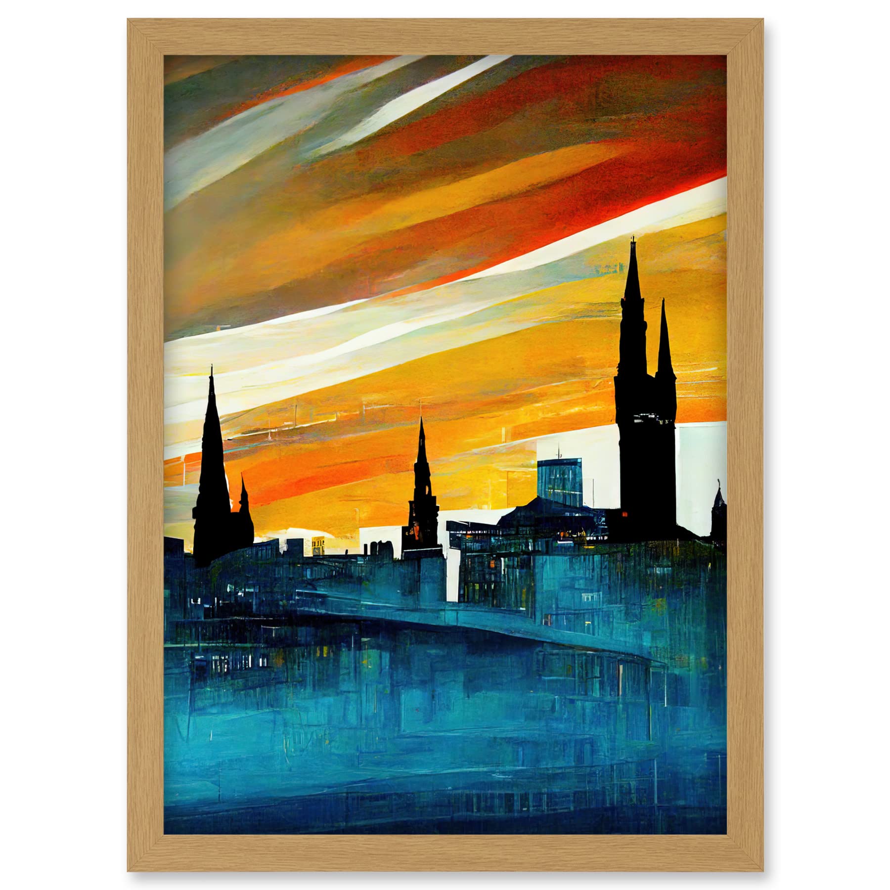 Doppelganger33 LTD Dramatic Glasgow City Skyline Modern Artwork Framed A3 Wall Art Print