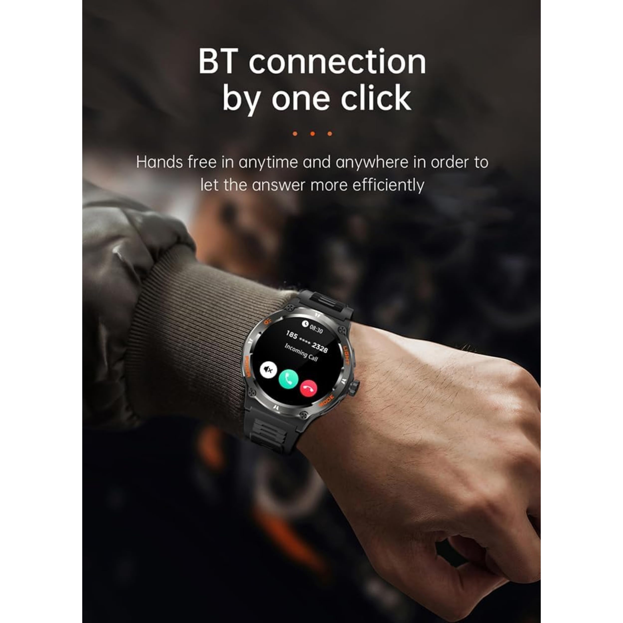 Montre Connectée Homme Sport Watch 1.53" HD 3ATM Etanche Smartwatch Militaire Boussole Torche LED Fréquence Cardiaque SpO2 Noir