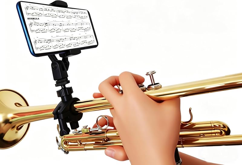 Trumpet Lyre Universal Clip for Digital Sheet Music,Practice&Live Streaming–360°Adjustable Smartphone Holder for Trumpet Lyre for Marching Band for Trumpet,Clarinet,Fits iPhone&Android