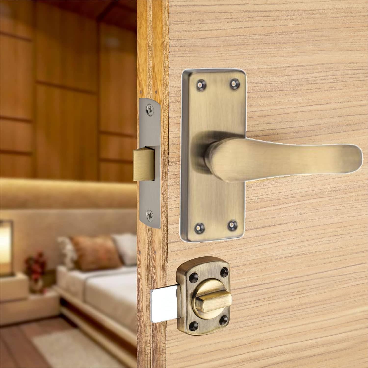 SARDAR Remo Antique 5" Iron Baby Latch Keyless Bathroom Door Handle Set/Mortise Door Pull Handle With Baby Latch — Amazon image 5