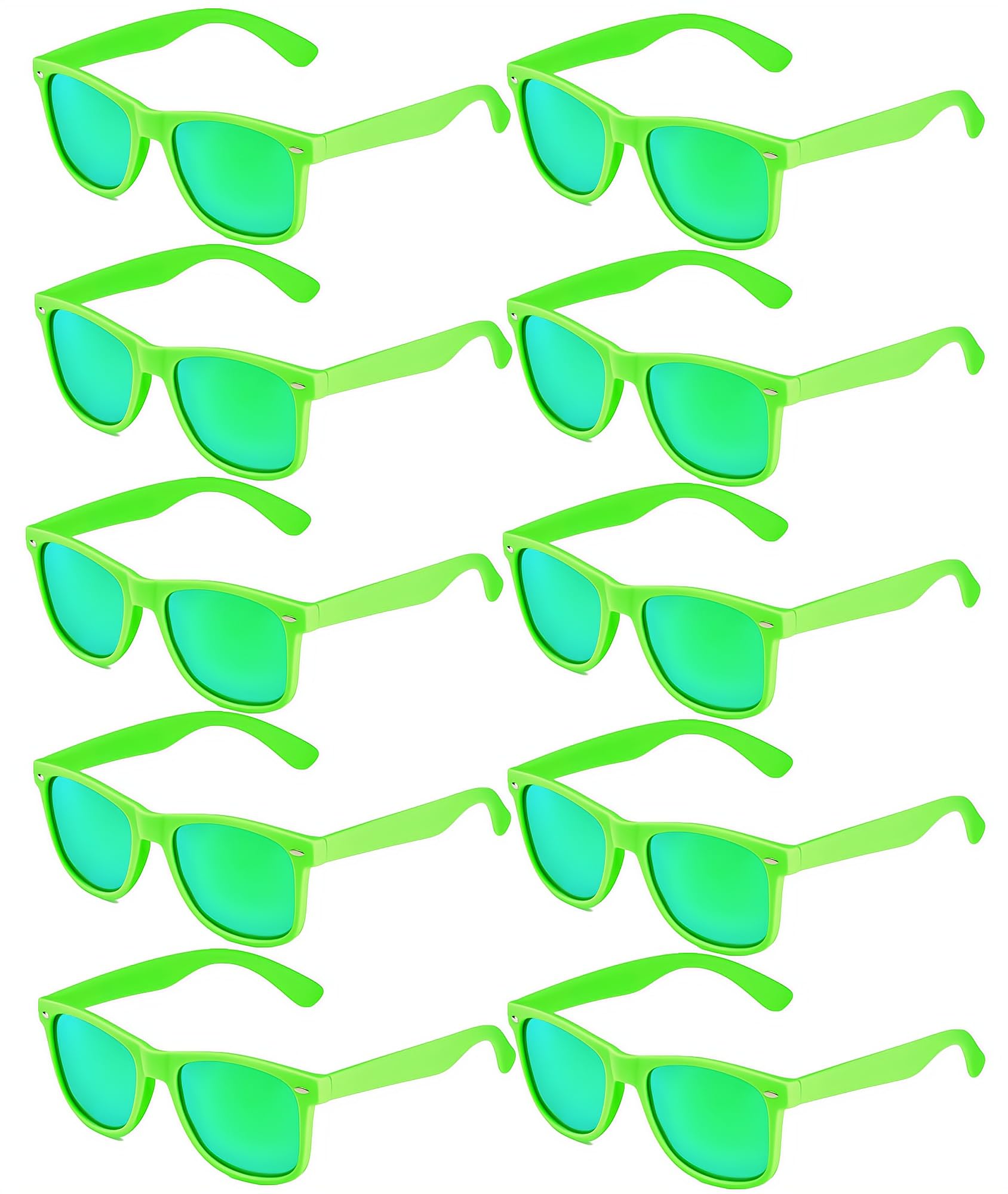 Fsmiling Green Sunglasses Bulk Adult Party Sunglasses 80s Shades Pack for Men Women St. Patrick's Day UV400 Protection-10Pack