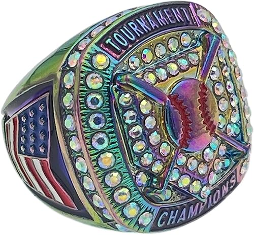 Anillos deportivos de descuento ANILLO CAMPEÓN DE PLACA DE CASA  CUERPO DE ARCO IRIS, PIEDRA PRISMÁTICA, ARCO IRIS PINTURA Anillo de béisbol de