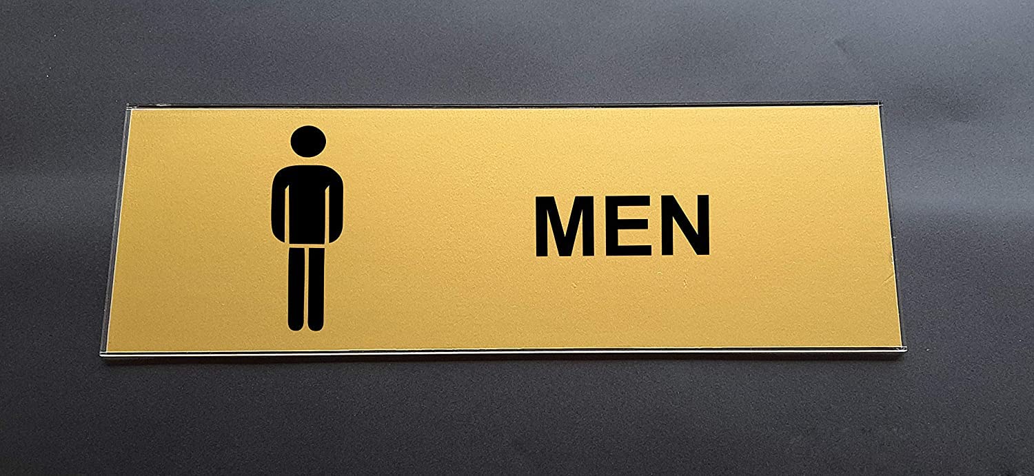 SIGNOOGLE Men Restroom Toilet Washroom Trail Room Dressing Acrylic Lamination Sign Board Signage Boards Signboard for Office Door Black Gold (30 Cm x 10 Cm)
