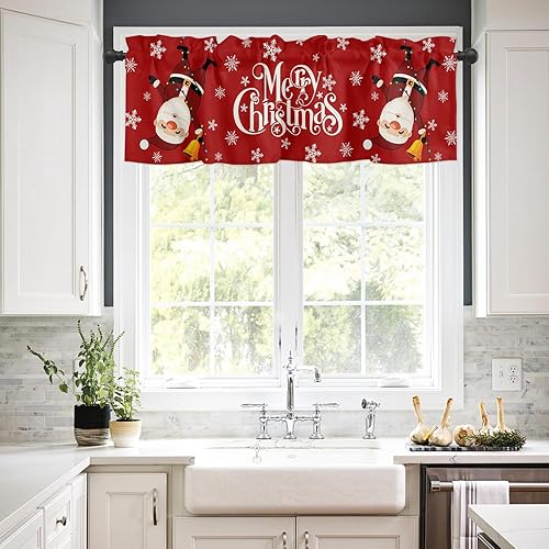 Miniatura 2 de Cortinas rojas con cenefa de Feliz Navidad para ventanas de cocina, divertidas, para colgar con bolsillo para barra de Santa Claus, decoración de