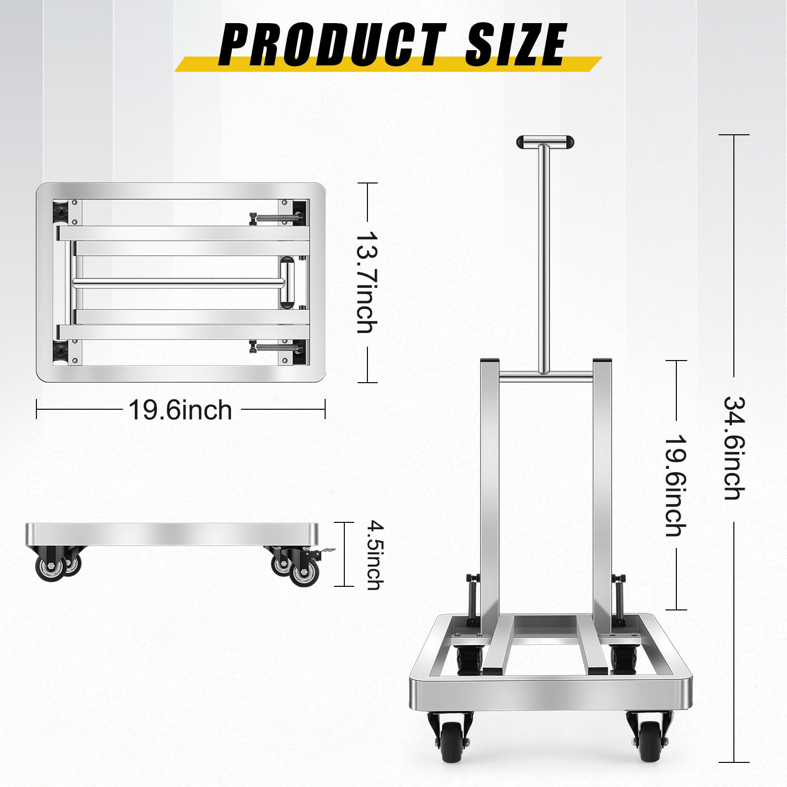 Carrello pieghevole in acciaio inox, con maniglia regolabile, con 4 ruote e 2 cinghie di ancoraggio per traslochi, viaggi, shopping, uso in ufficio, giardinaggio, carrello per bagagli