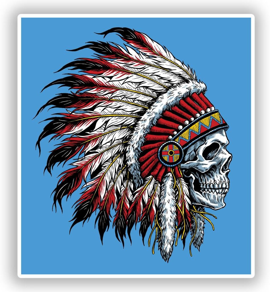 2 x 20cm/200mm Native American Skull Headdress Vinyl Stickers #7682
