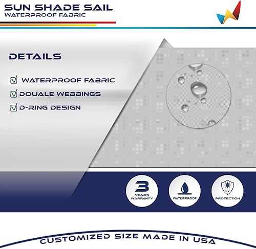 Miniatura 3 de Windscreen4less Toldo rectangular impermeable de 10 x 13 pies con bloqueo UV para patio trasero, terraza, balcón, pérgola, jardín (gris claro)