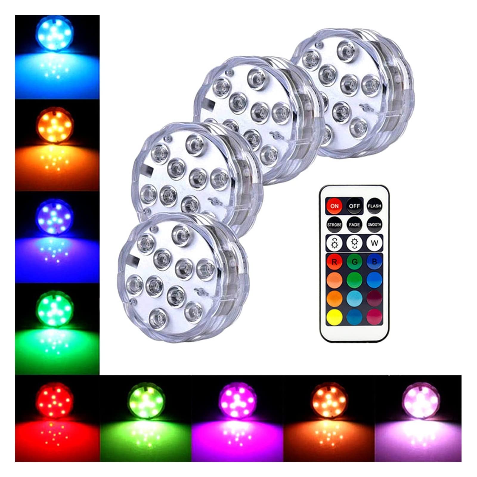 10 diod LED zatapialne światło z pilotem zasilany baterii podwodna lampka nocna do wazonu basenowego miska dekoracja weselna Tworzenie Atmosfery(4 Lamp 1 controller)