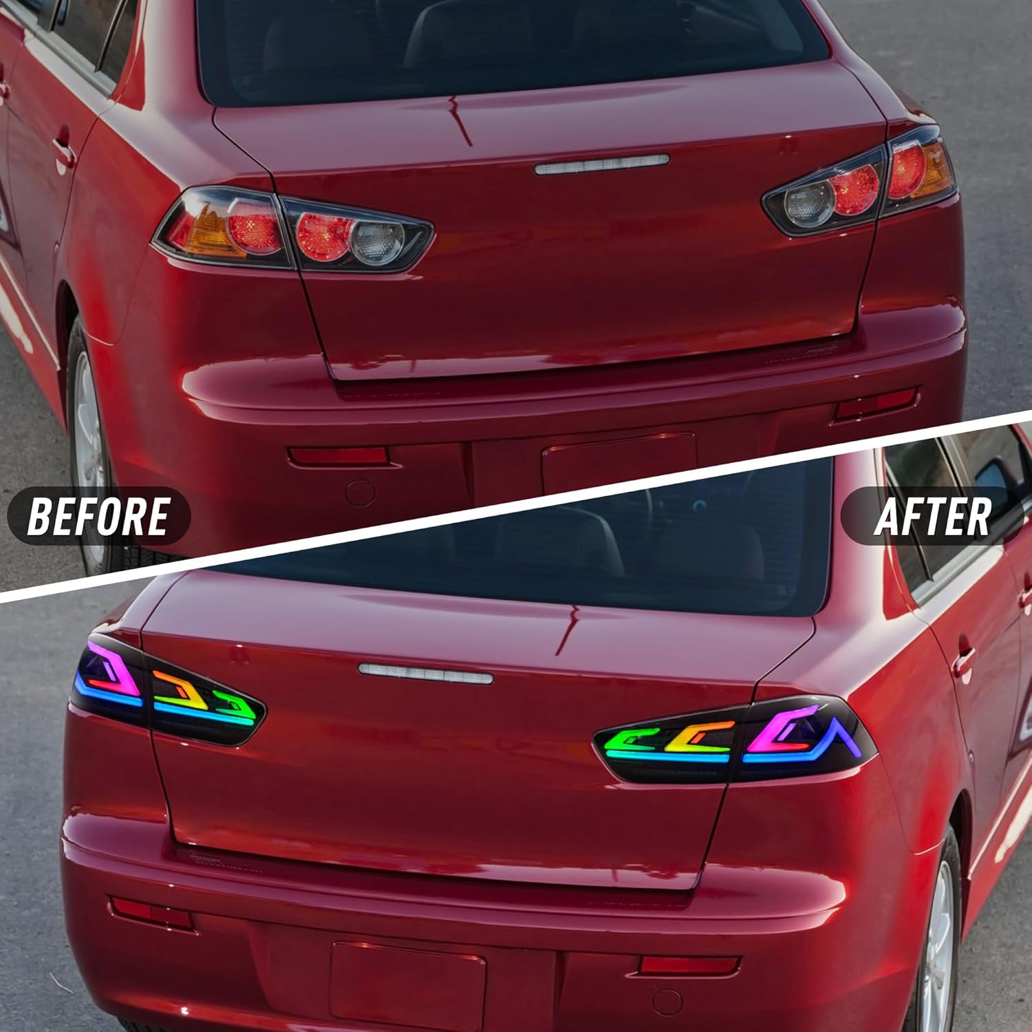 letsdate Tail Lights Compatible with Lancer EVO X 9th Gen 2008-2020(Not Fit SPORTBACKS/FORTIS/IO) w/Start-up Animation w/Sequential Turn Signal, Smoke Multicolor Drl