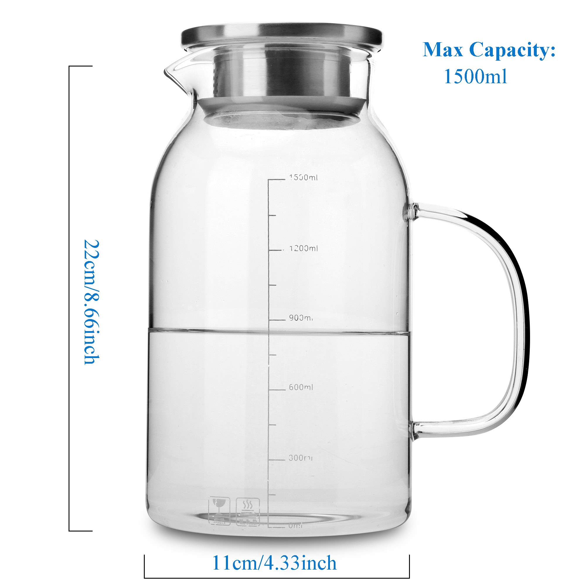 Carafe Verre Borosilicaté 1,6L - Avec Bouchon Bambou - Résistante Chaleur - Thé/Café