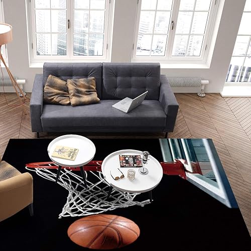Miniatura 5 de Alfombras contemporáneas para interiores, baloncesto 3D con aro, moderna para decoración del hogar, alfombra duradera para sala de estar/dormitorio,