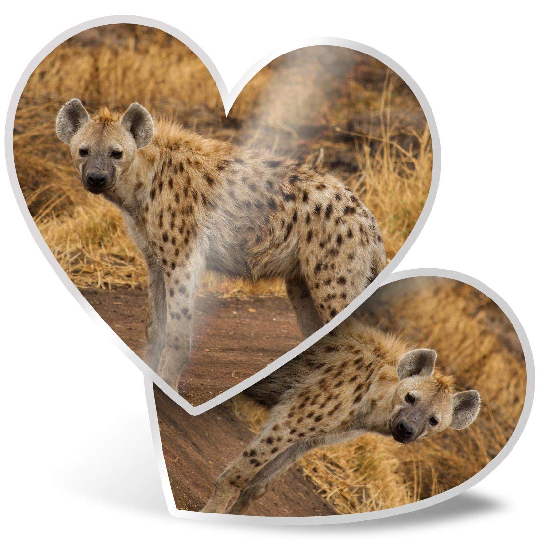 2 x Heart Stickers 7.5 cm - Hyena Savannah Wild Animals Fun Decals for Laptops,Tablets,Luggage,Scrap Booking,Fridges, #3375