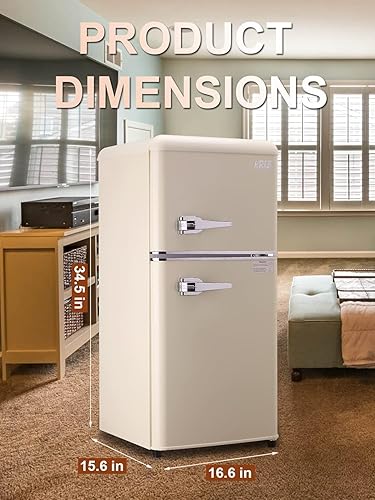 Miniatura 2 de Refrigerador compacto de 3.5 pies cúbicos con congelador, refrigerador pequeño con asas retro con 2 puertas, termostato de 7 niveles estantes