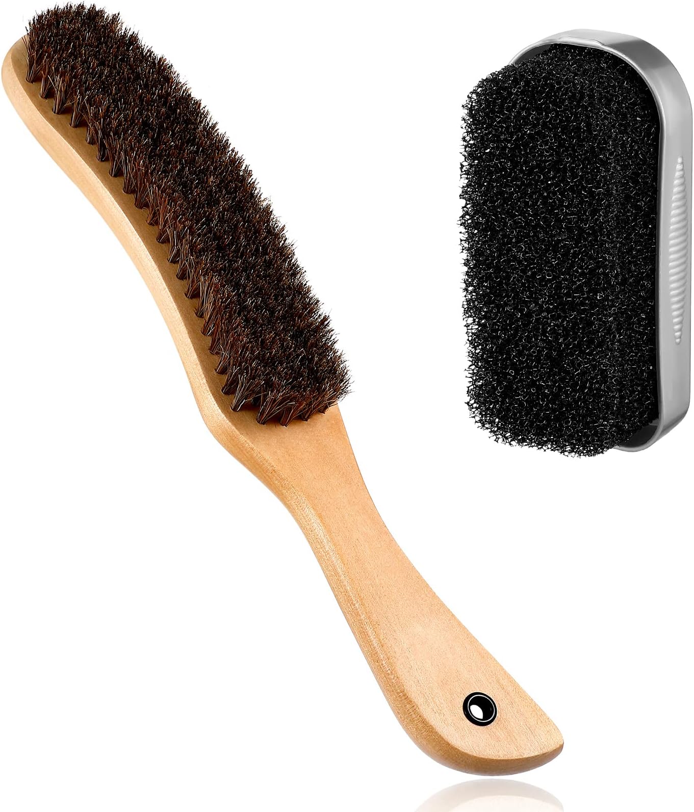 Patelai 2 Pcs Horsehair Felt Hat Brush Kit Lint Brush with Cleaning Sponge Felt Cowboy Hat Remover Kit Remove Dust Lint Brushes for Clothes Western Hats, Shoes(Wooden Color,Wood)