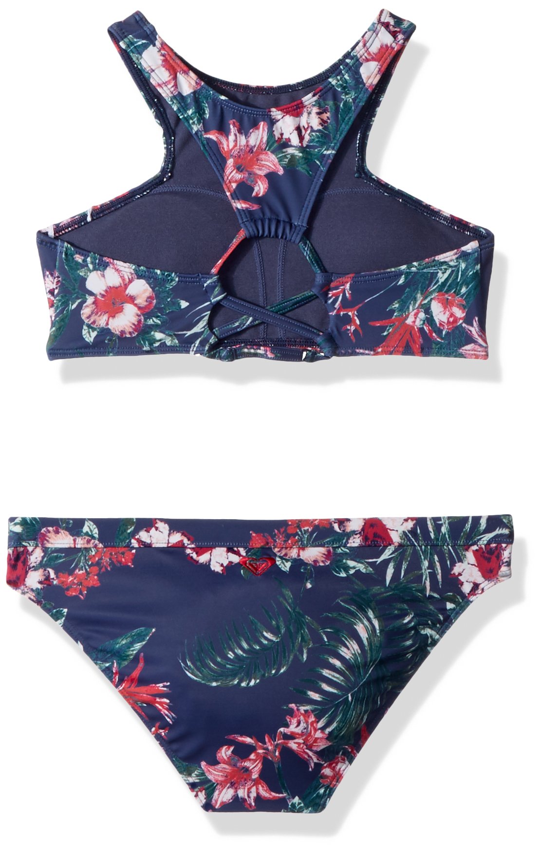 Roxy Girls' Big Surf The Desert Crop Top Bikini Set, Crown Blue Flower Games, 7