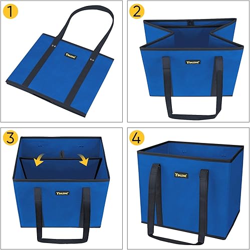 Miniatura 7 de BALEINE Paquete de 3 bolsas de comestibles reutilizables, bolsas de compras plegables para comestibles con parte inferior reforzada y asas (azul)