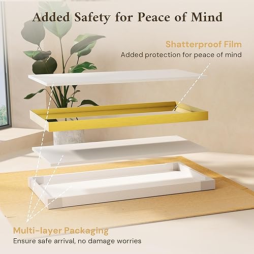 Miniatura 8 de TETOTE Espejo de baño dorado cepillado de 40 x 30 pulgadas, espejo rectangular con marco dorado para tocador de baño, espejo de pared grande y