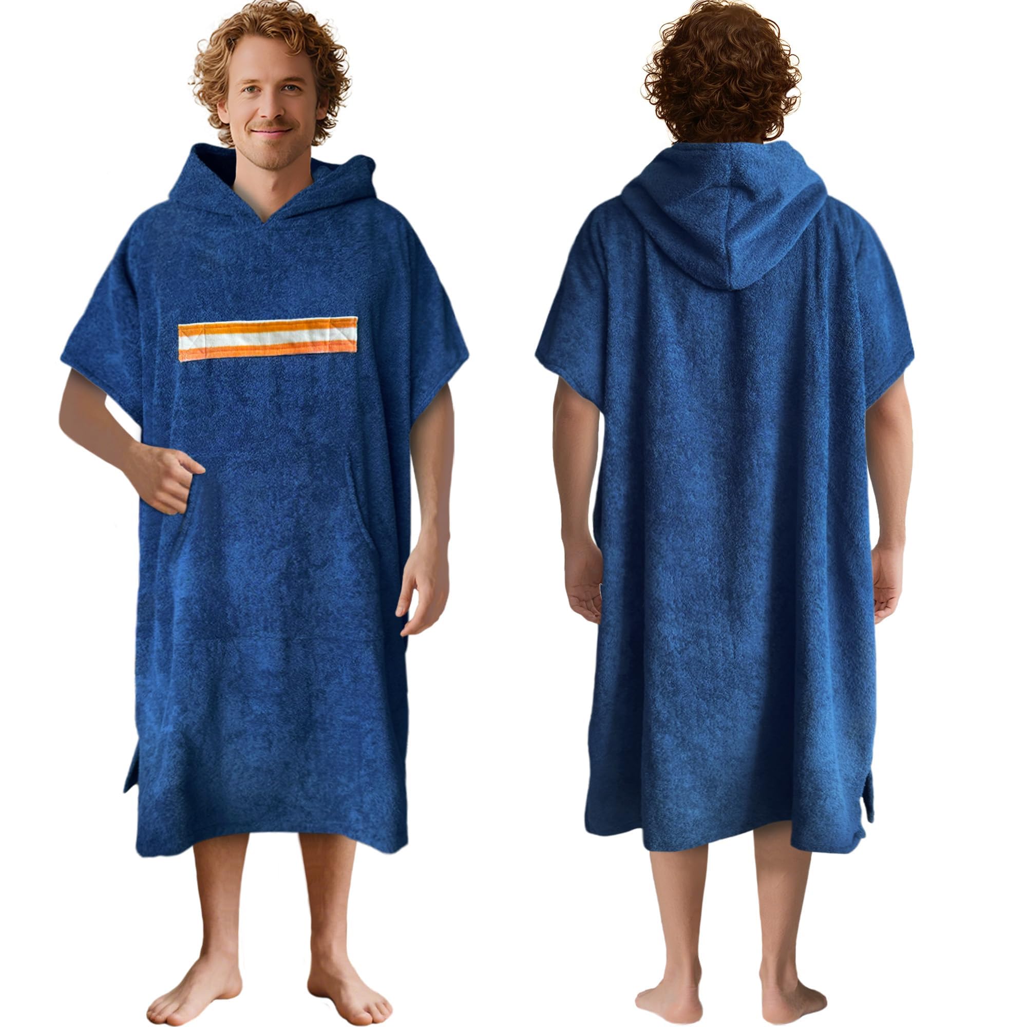 VOOVA & MOVAS Surf Poncho for Adults | Teens(41"X37"),100% Cotton Terry Cloth | Ultra-Absorbent Oversized Hooded Towel with Pocket for Men | Women Cover-Up for Pool, Beach, Bath | Blue-image-39