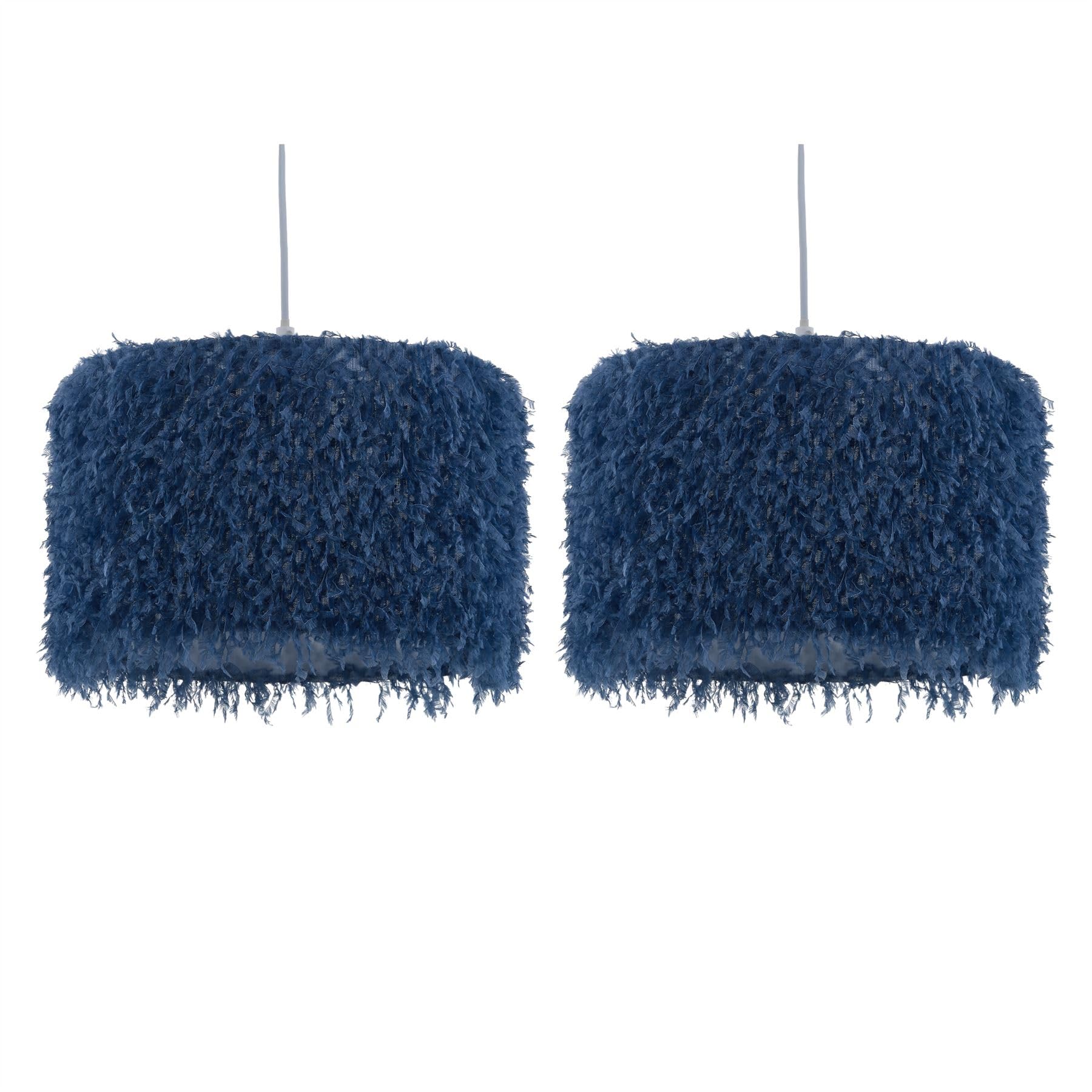 Firstchoicelighting Blue Set Of 2 Modern Shaggy Easy Fit Pendant Shades, Fluffy Ceiling Lightshade Or Table Lampshade, Diameter 30Cm